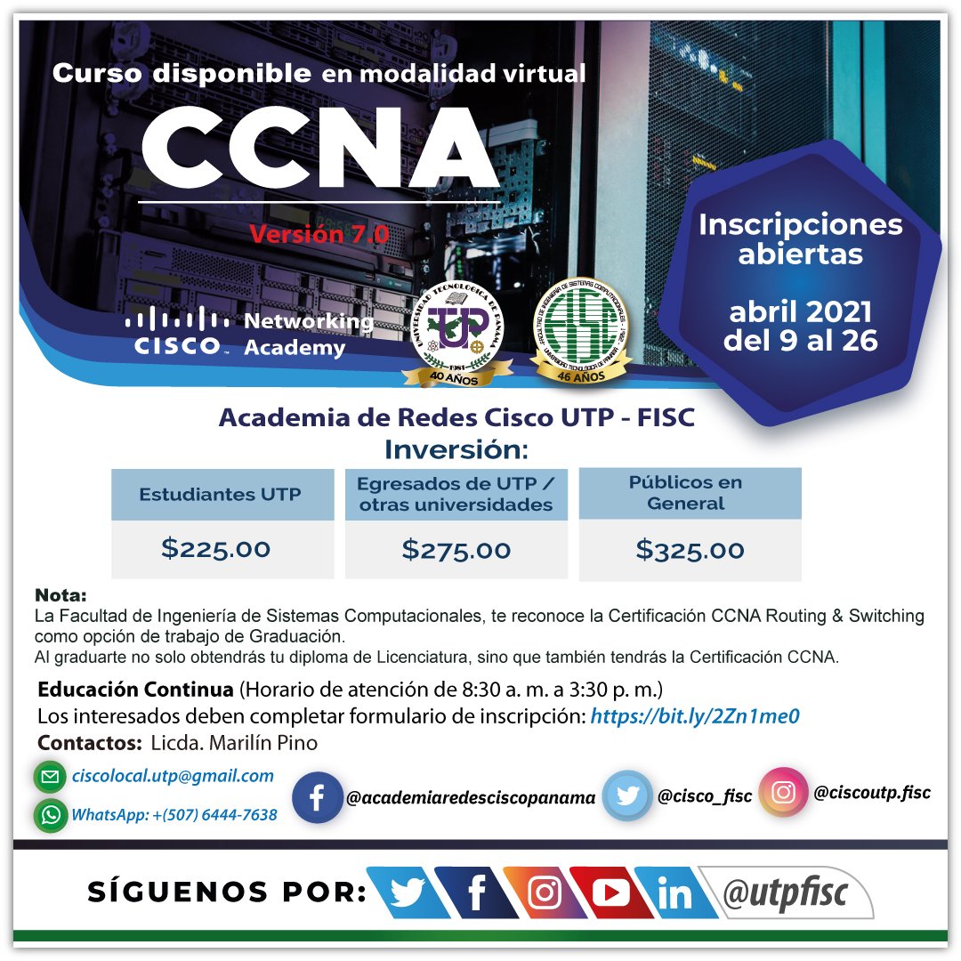 Migración Flexible compresión Inscripciones Abiertas Certificación Cisco CCNA versión 7.0 | Facultad de  Ingeniería de Sistemas Computacionales