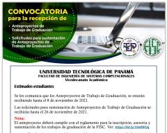 Convocatoria para entrega de Anteproyectos de Trabajo de Graduación y solicitudes para sustentación de Anteproyectos de Trabajo de Graduación