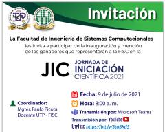 Invitación a la inauguración de Jornada de Iniciación Científica FISC 2021